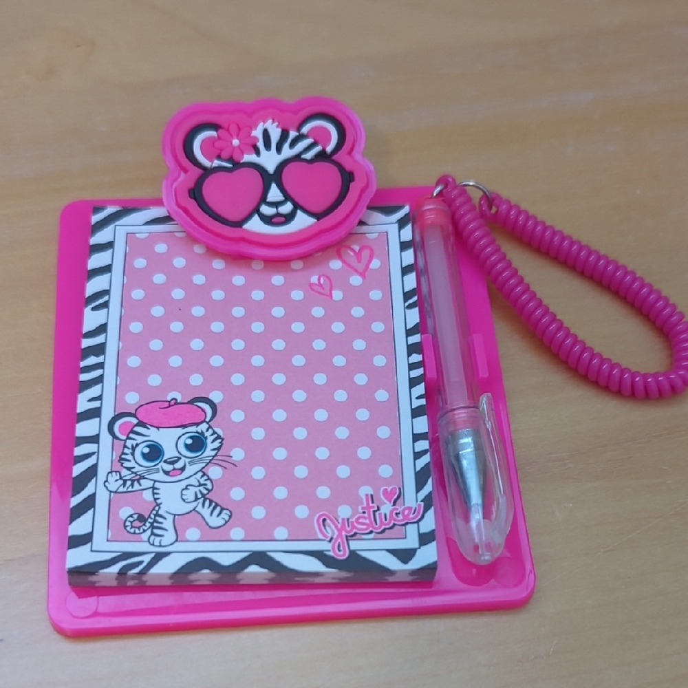 ⭐️ 5/ $25 Justice Pink mini Notepad with Spiral Pen ( Pen Has Been Used )
